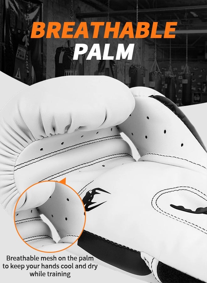 VENUM 12OZ Boxing Gloves PU Leather, Muay Thai Kickboxing MMA Sparring Training, Advanced TAKKA Closure, Padding, Punch Bags Speed Ball Focus Pads Workout-White - Image 3